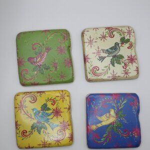 Kate McRostie Coaster Set of 4 with Holiday Bird Theme - Winter Holiday